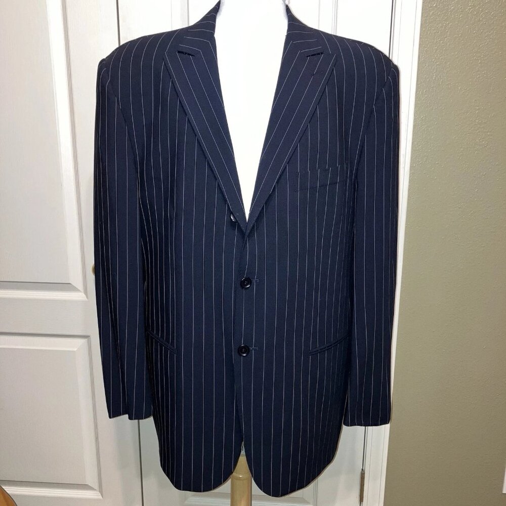 PAL ZILERI Suit Jacket / Blazer STRIPED Blue / White - Sz 48 L Very nice!